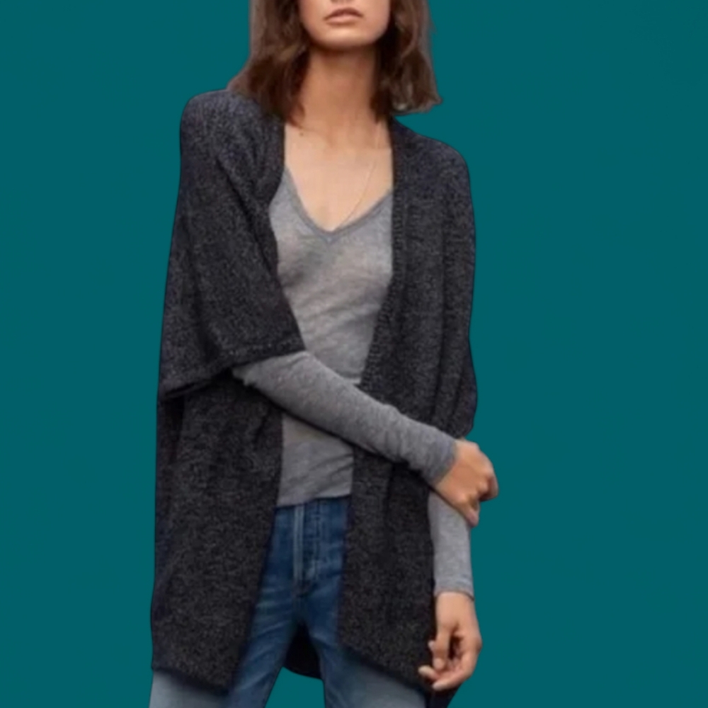ARITZIA Community Iconic Cape Cardigan Sweater Heathered Navy Black Grey Sz S